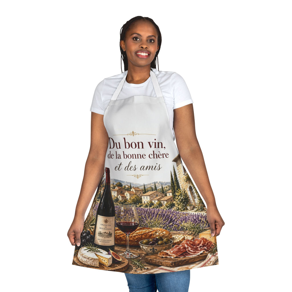 French Bistro Wine Apron — "Du bon vin, de la bonne chère et des amis" Kitchen Apron