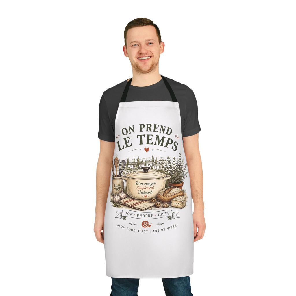 French Kitchen Apron "On Prend Le Temps" — Rustic Cooking Chef Apron