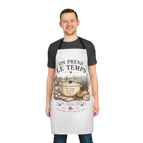 French Kitchen Apron "On Prend Le Temps" — Rustic Cooking Chef Apron