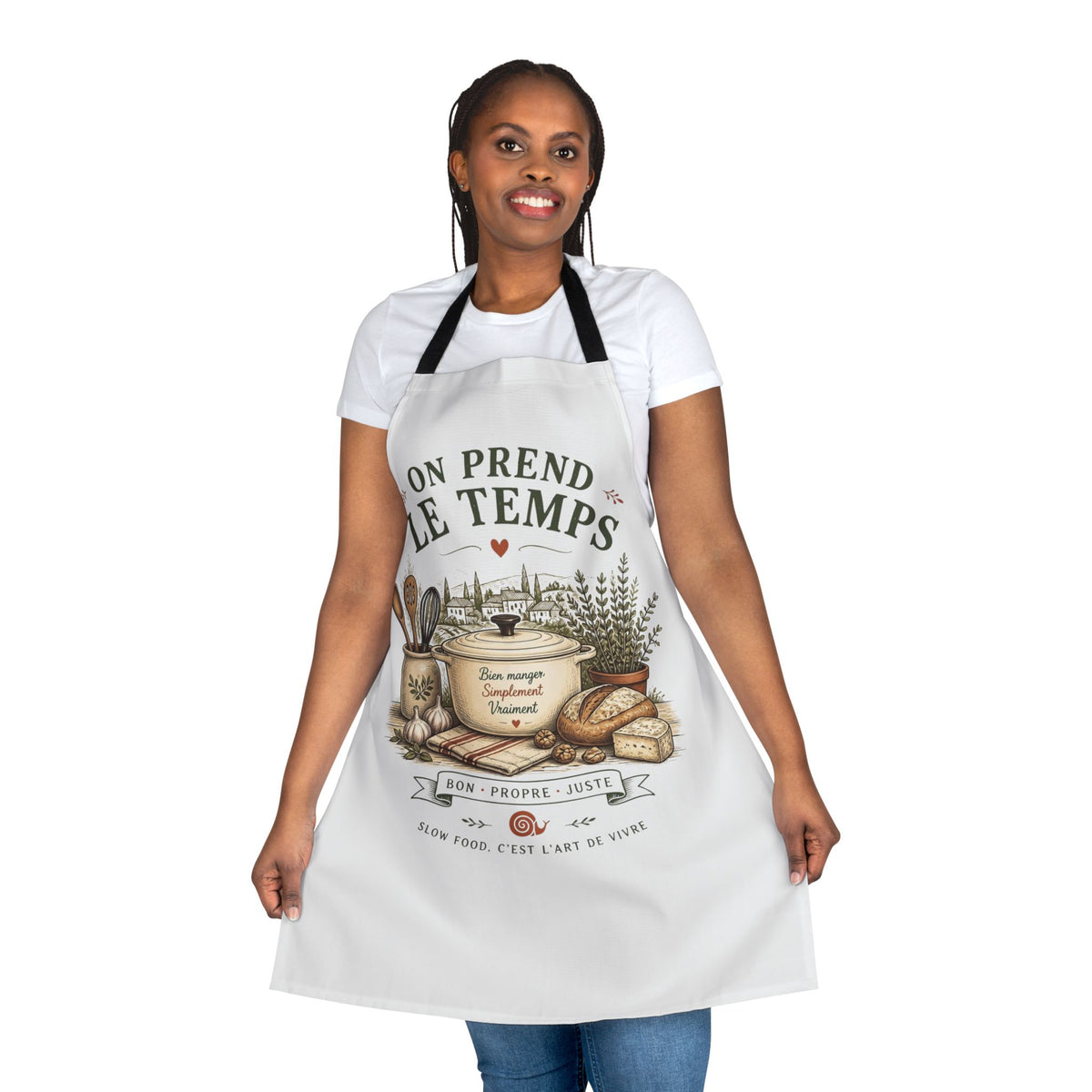 French Kitchen Apron "On Prend Le Temps" — Rustic Cooking Chef Apron