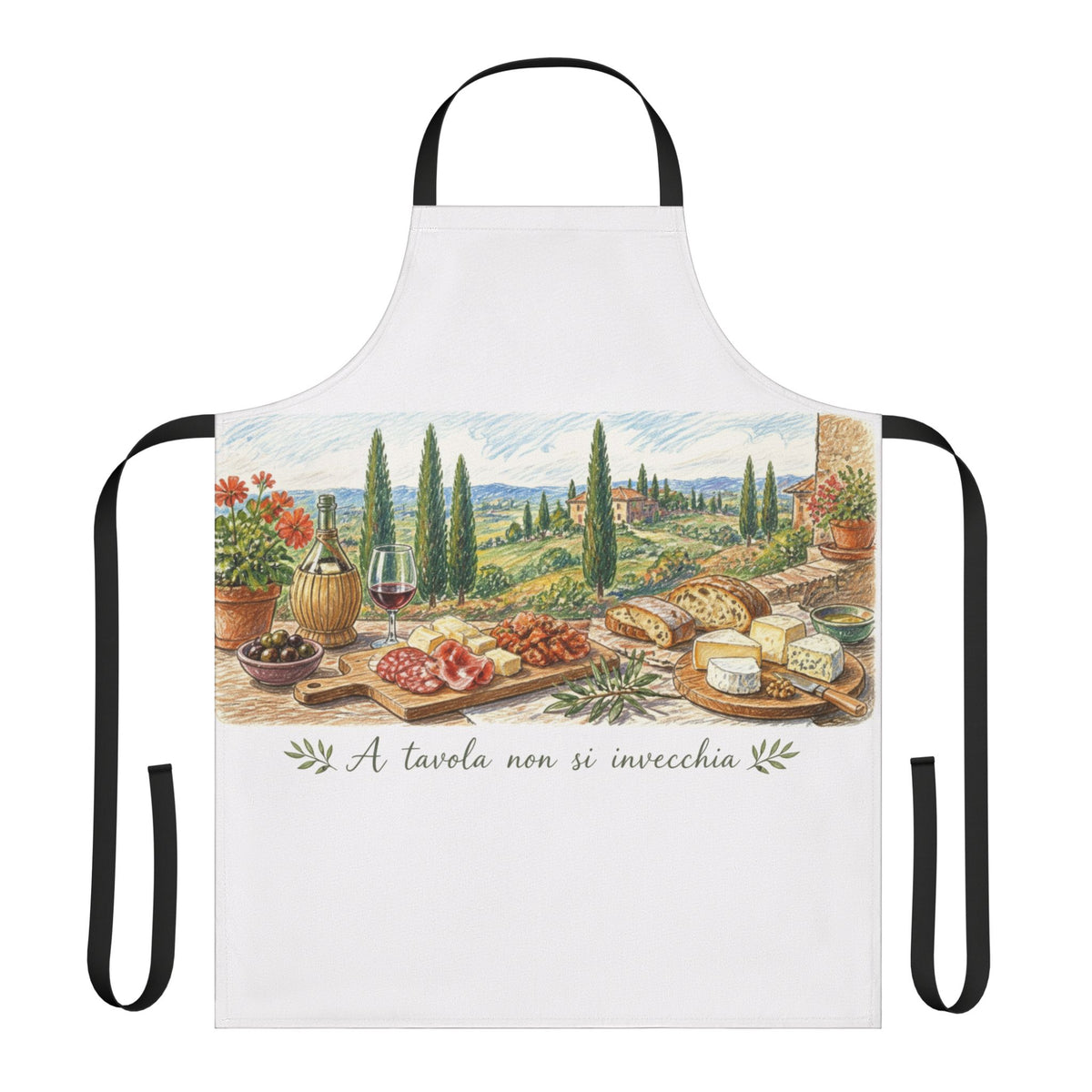 Italian Apron | A Tavola Non Si Invecchia | Tuscan Table Gift | Wine Lover Apron | Italian Dining Gift