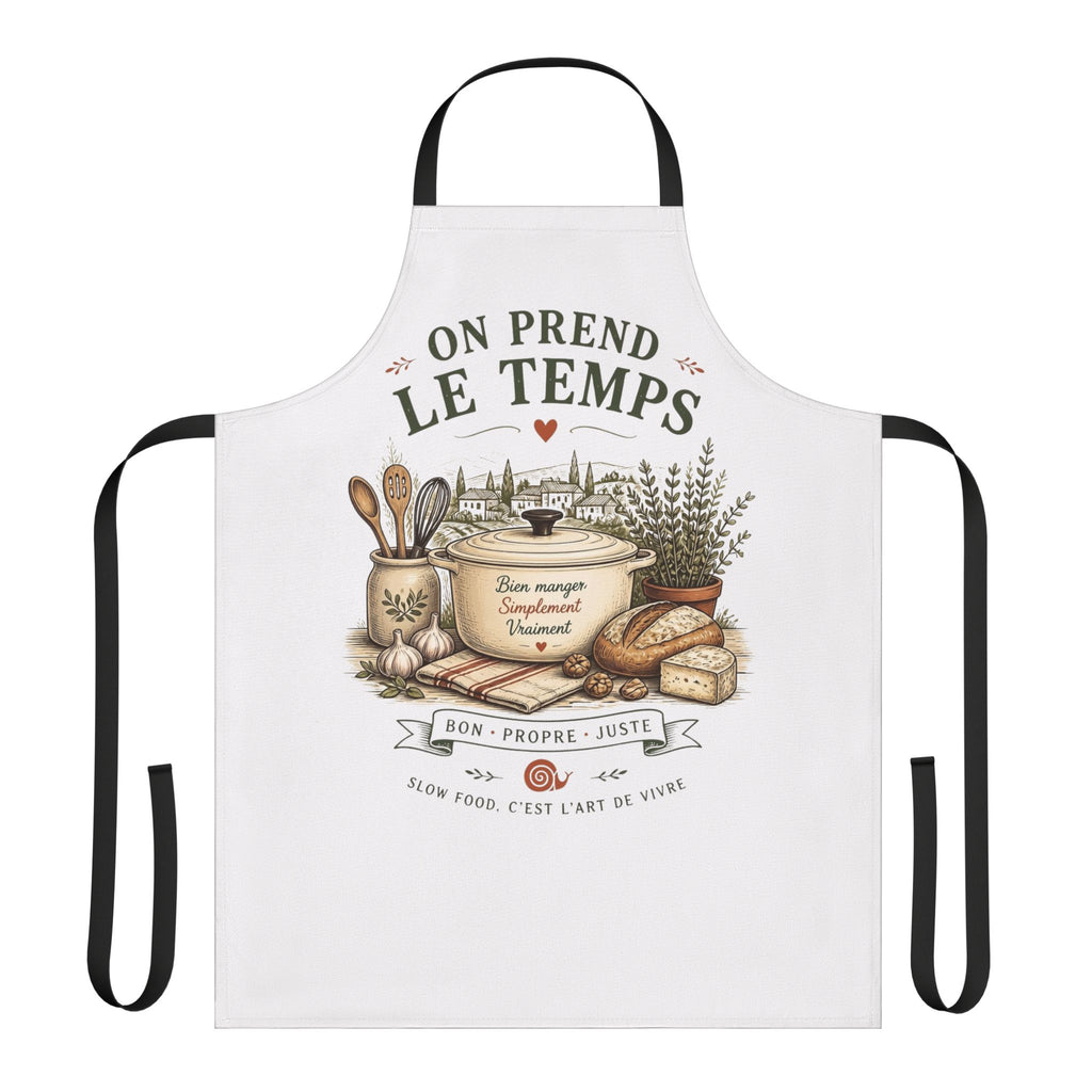 French Kitchen Apron "On Prend Le Temps" — Rustic Cooking Chef Apron