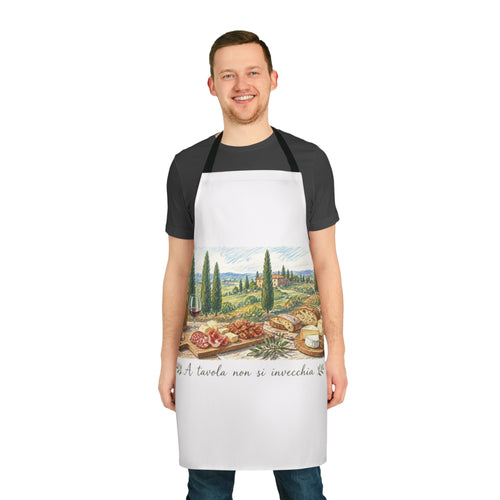 Italian Apron | A Tavola Non Si Invecchia | Tuscan Table Gift | Wine Lover Apron | Italian Dining Gift